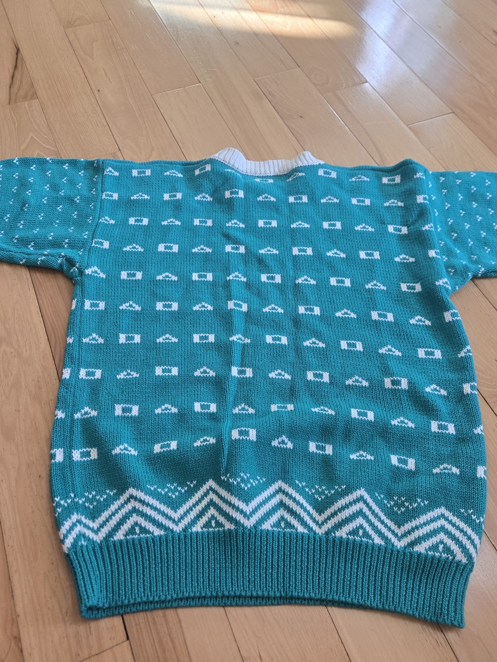 80/90s Jayson Younger Teal Knit Sweater with White Pattern - Picture 7 of 7